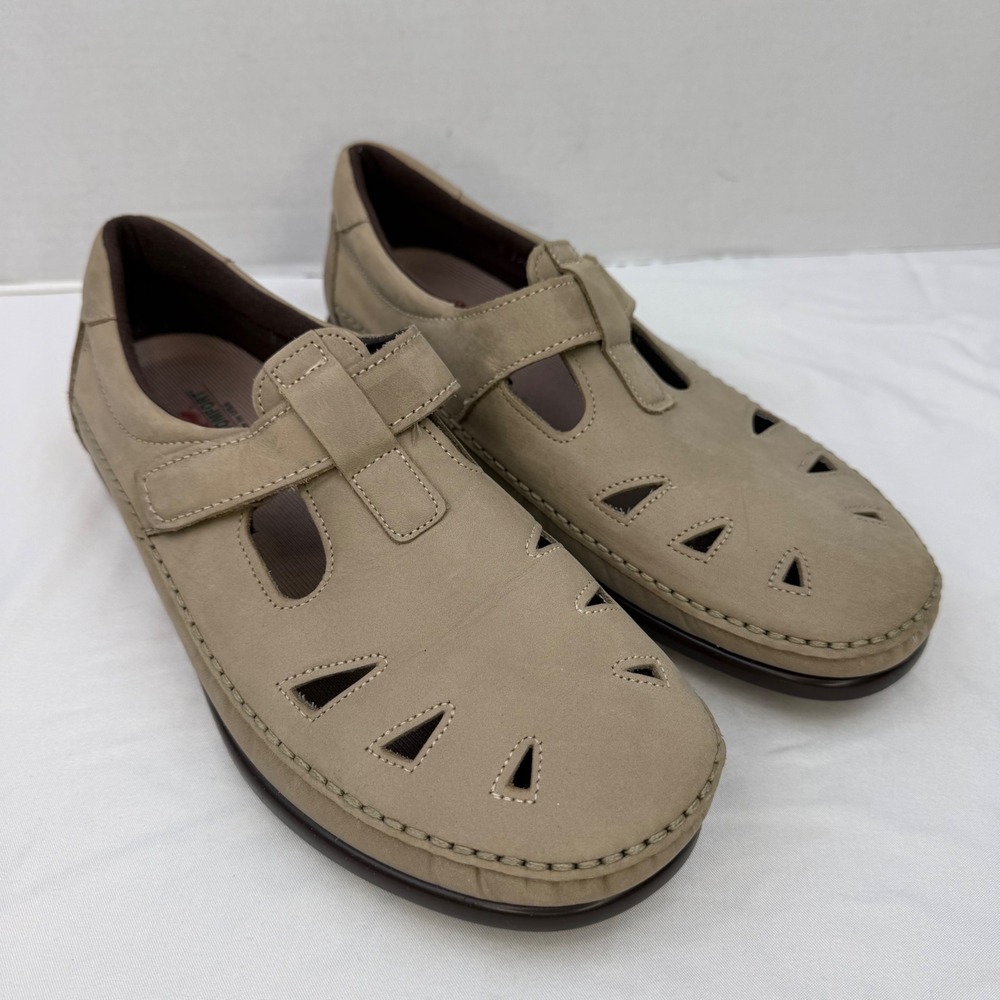 SAS Tripad Comfort Womens 11 W Taupe Nubuck Leather Mary Jane Loafers USA Made